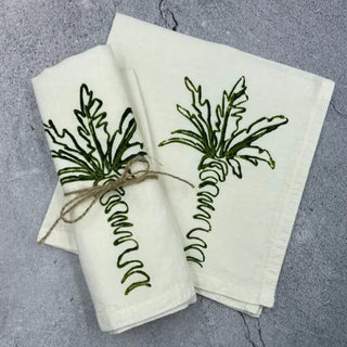 Green Palm Linen Napkins - Set Of 2