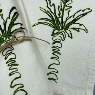 Green Palm Linen Napkins - Set Of 2