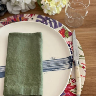 Olive Green Linen Table Napkins - Set Of 2