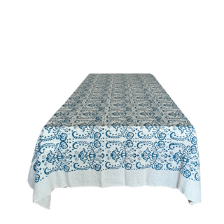 Emilia Blue Linen Tablecloth