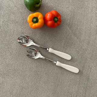 White Serving Spoon & Fork Set