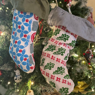 Handprinted Linen Christmas Stockings