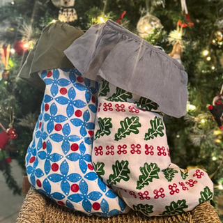 Handprinted Linen Christmas Stockings