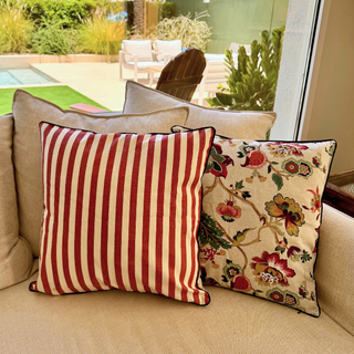 Blooms & Stripes Handprinted Cushion