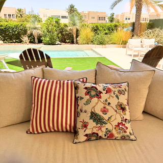 Blooms & Stripes Handprinted Cushion