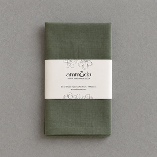 Olive Green Linen Table Napkins - Set Of 2