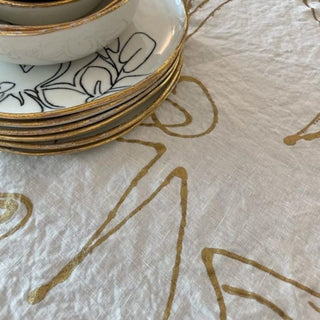 Gold Desert Rose Linen Tablecloth